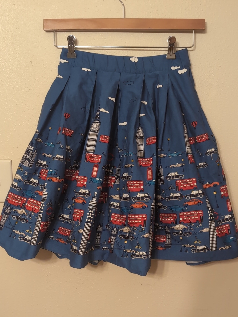 Blue London Print Pleated Skirt S